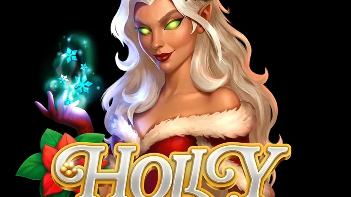Interface do slot Holly com tema de bosque invernal e luzes festivas